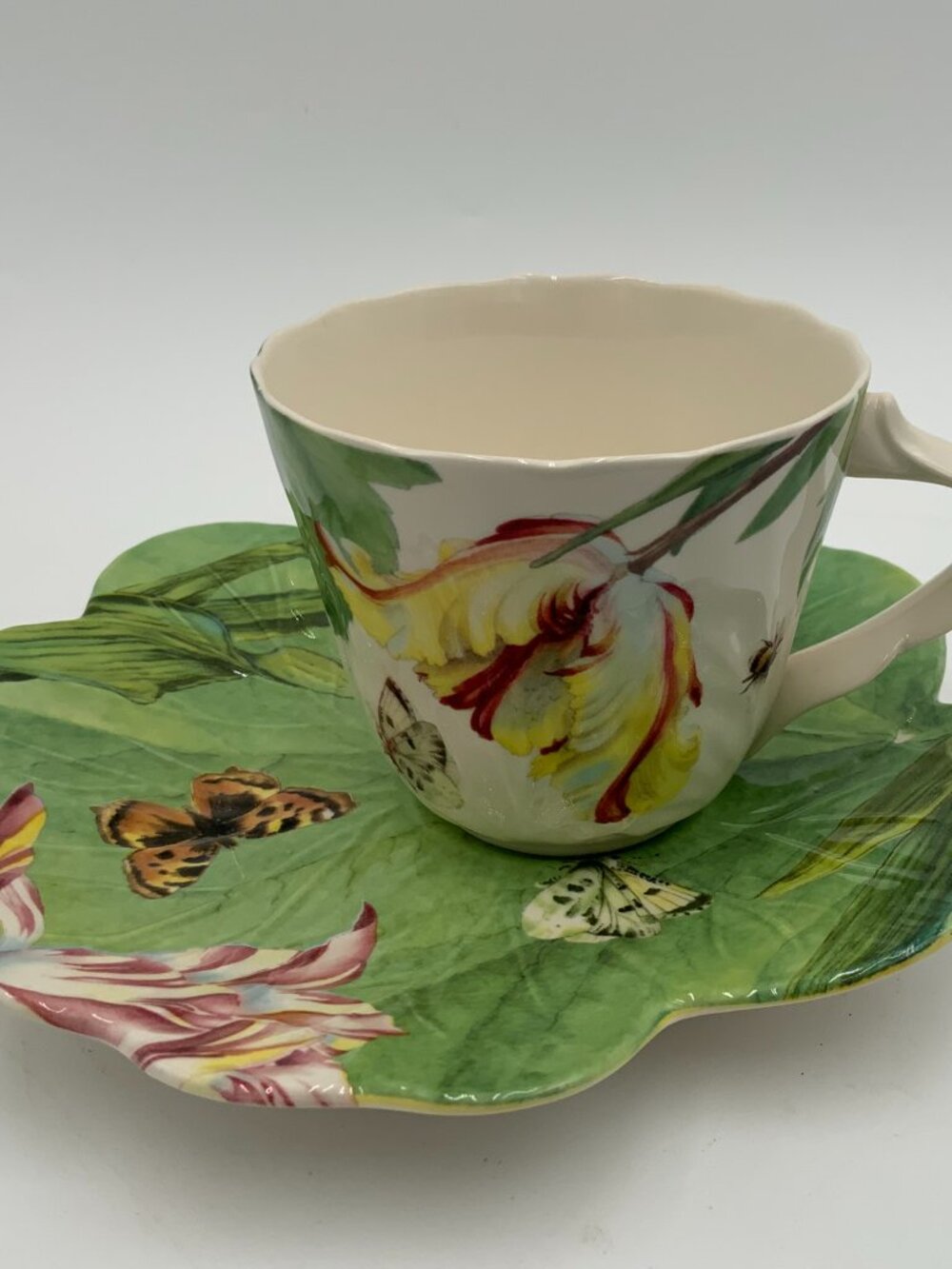 Spode Floral Haven Leaf Shape Flowers and Butterflies 7" Cup & Saucer
